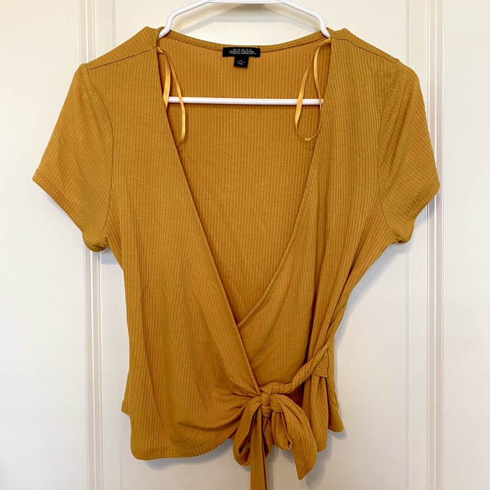 Yellow wrap crop top t shirt